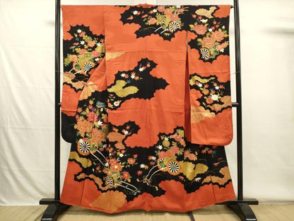 平和屋着物■豪華振袖　駒刺繍　花車文　金彩　正絹　逸品　DABH5757ya