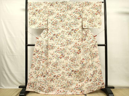 平和屋着物■上質な小紋　草花文　鬼しぼ縮緬　正絹　逸品　未使用　DABH5758ya
