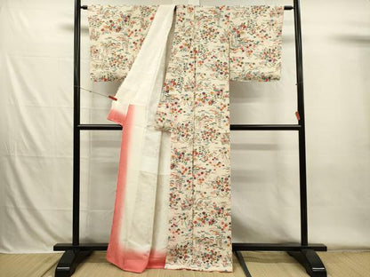 平和屋着物■上質な小紋　草花文　鬼しぼ縮緬　正絹　逸品　未使用　DABH5758ya
