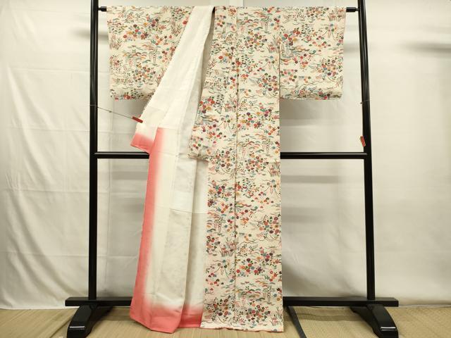平和屋着物■上質な小紋　草花文　鬼しぼ縮緬　正絹　逸品　未使用　DABH5758ya