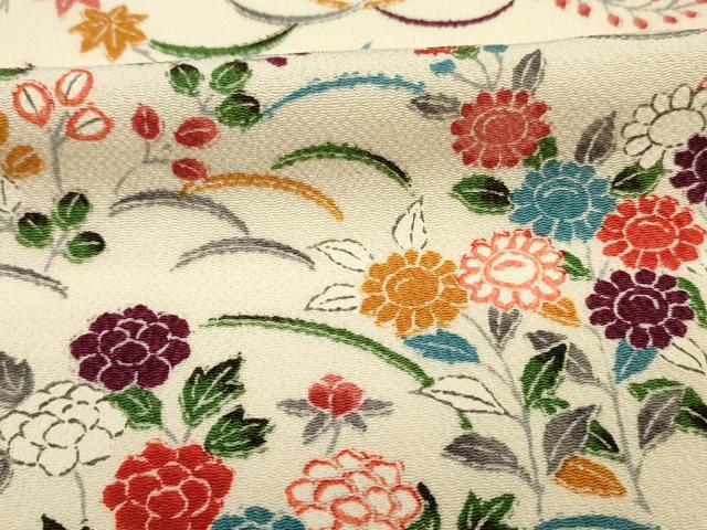 平和屋着物■上質な小紋　草花文　鬼しぼ縮緬　正絹　逸品　未使用　DABH5758ya