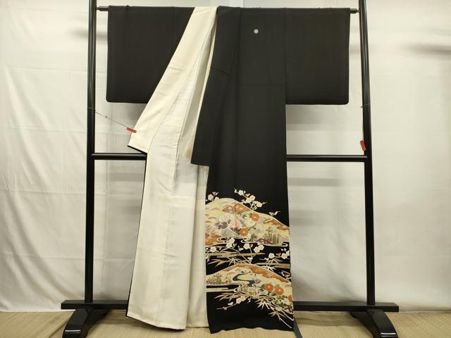 平和屋着物■豪華黒留袖　駒刺繍　草花文　松竹梅　金彩　正絹　逸品　DABH5764ya
