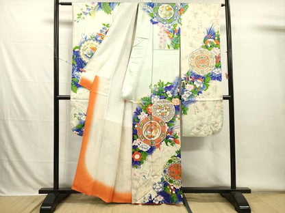 平和屋着物■豪華振袖　駒刺繍　絵皿鳳凰花文　暈し染め　金彩　正絹　逸品　DABH5775ya