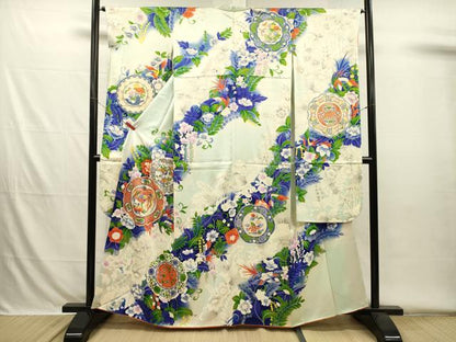 平和屋着物■豪華振袖　駒刺繍　絵皿鳳凰花文　暈し染め　金彩　正絹　逸品　DABH5775ya