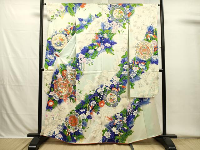 平和屋着物■豪華振袖　駒刺繍　絵皿鳳凰花文　暈し染め　金彩　正絹　逸品　DABH5775ya