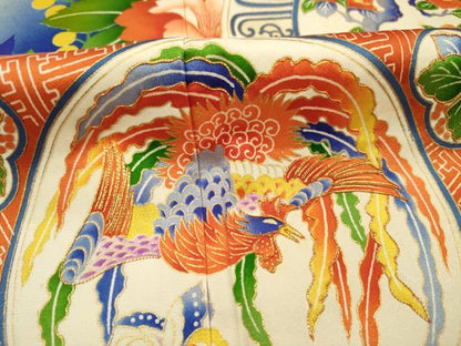 平和屋着物■豪華振袖　駒刺繍　絵皿鳳凰花文　暈し染め　金彩　正絹　逸品　DABH5775ya
