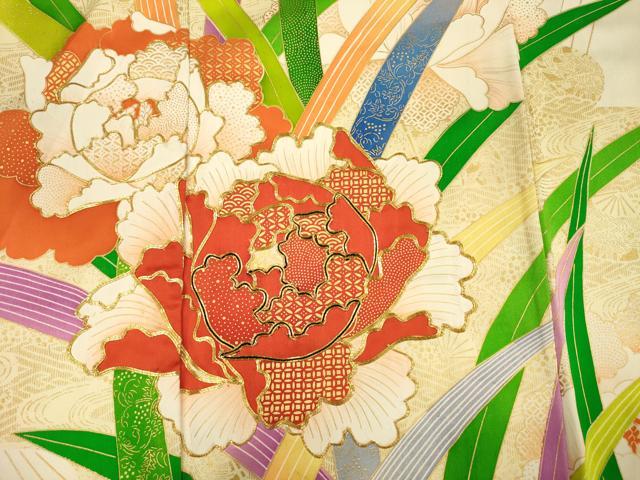 平和屋着物■豪華振袖　駒刺繍　草花文　牡丹　暈し染め　金彩　正絹　逸品　DABH5777ya