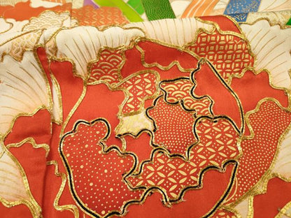 平和屋着物■豪華振袖　駒刺繍　草花文　牡丹　暈し染め　金彩　正絹　逸品　DABH5777ya