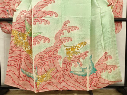 平和屋着物■豪華振袖　駒刺繍　飛鶴立波文　鹿の子　暈し染め　金彩　正絹　逸品　DABH5779ya