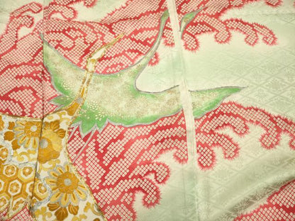 平和屋着物■豪華振袖　駒刺繍　飛鶴立波文　鹿の子　暈し染め　金彩　正絹　逸品　DABH5779ya