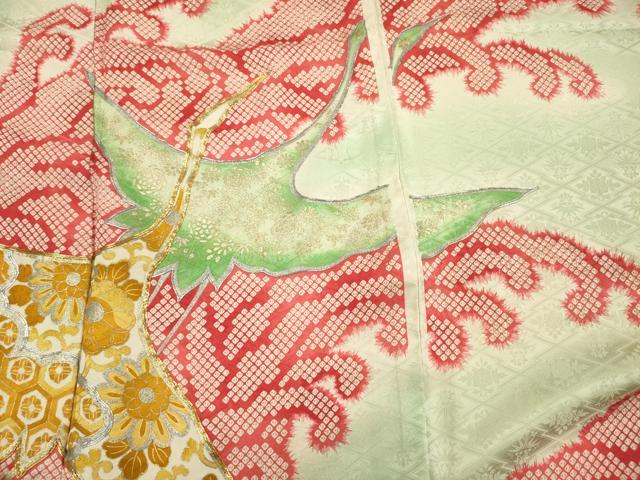 平和屋着物■豪華振袖　駒刺繍　飛鶴立波文　鹿の子　暈し染め　金彩　正絹　逸品　DABH5779ya