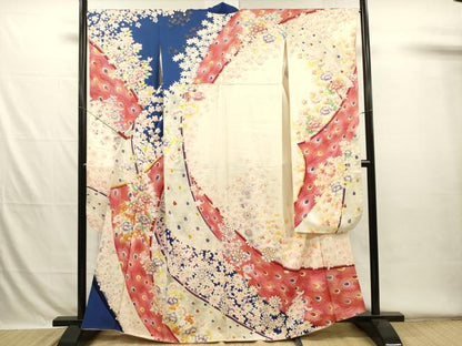 平和屋着物■紫綬褒章　巨匠『岩田専太郎』　振袖　駒刺繍　孔雀羽花文　金彩　正絹　逸品　DABH5780ya