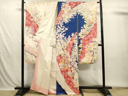 平和屋着物■紫綬褒章　巨匠『岩田専太郎』　振袖　駒刺繍　孔雀羽花文　金彩　正絹　逸品　DABH5780ya