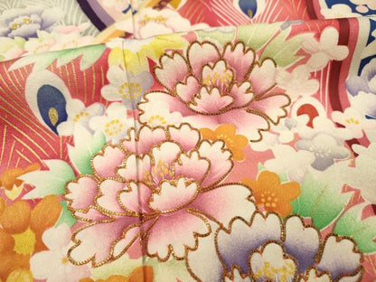 平和屋着物■紫綬褒章　巨匠『岩田専太郎』　振袖　駒刺繍　孔雀羽花文　金彩　正絹　逸品　DABH5780ya