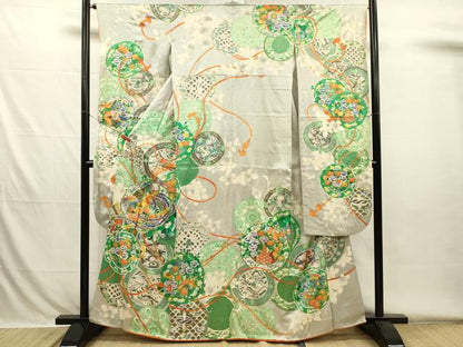 平和屋着物■豪華振袖　駒刺繍　絵皿鳳凰花文　金彩　正絹　逸品　DABH5783ya