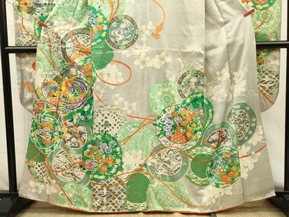 平和屋着物■豪華振袖　駒刺繍　絵皿鳳凰花文　金彩　正絹　逸品　DABH5783ya
