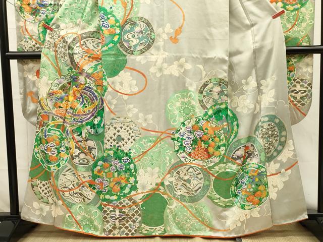 平和屋着物■豪華振袖　駒刺繍　絵皿鳳凰花文　金彩　正絹　逸品　DABH5783ya