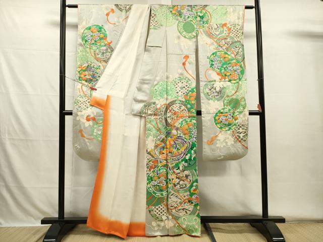 平和屋着物■豪華振袖　駒刺繍　絵皿鳳凰花文　金彩　正絹　逸品　DABH5783ya