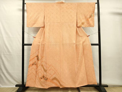 平和屋着物■訪問着　絞り　刺繍　草花文　金糸　正絹　逸品　DABH5789ya