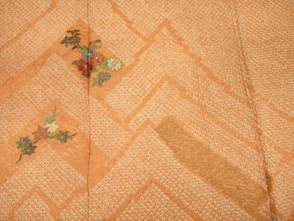 平和屋着物■訪問着　絞り　刺繍　草花文　金糸　正絹　逸品　DABH5789ya
