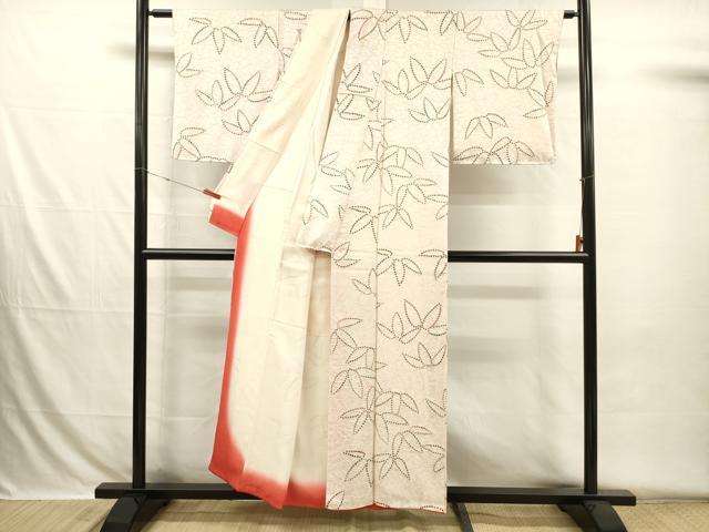 平和屋着物■上質な小紋　絞り　笹の葉文　正絹　逸品　DABH5791ya