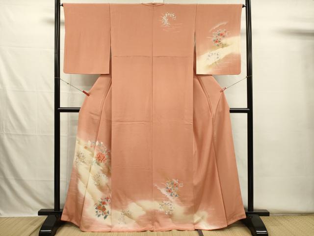平和屋着物■訪問着　草花文　暈し染め　金彩　お召縮緬　正絹　逸品　DABH5792ya