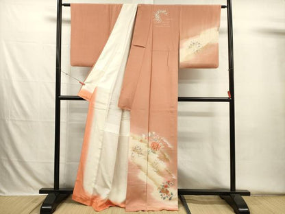 平和屋着物■訪問着　草花文　暈し染め　金彩　お召縮緬　正絹　逸品　DABH5792ya