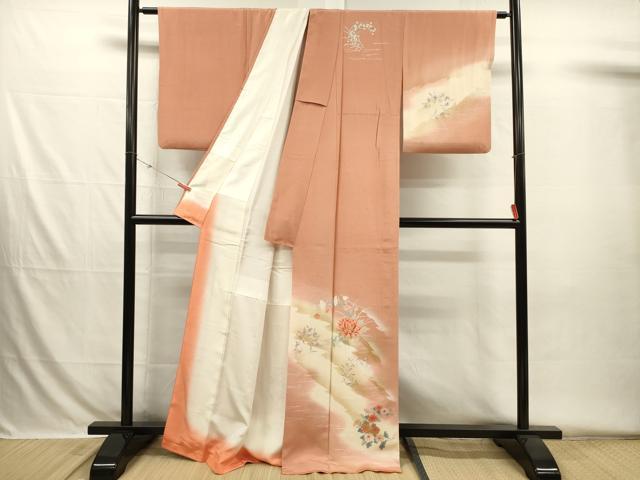 平和屋着物■訪問着　草花文　暈し染め　金彩　お召縮緬　正絹　逸品　DABH5792ya