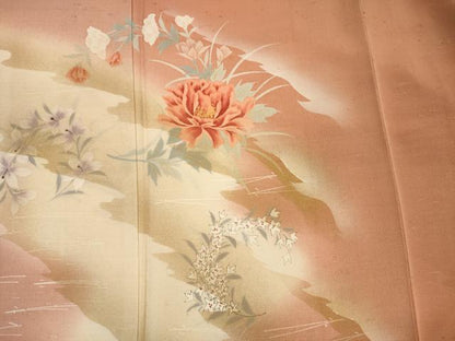 平和屋着物■訪問着　草花文　暈し染め　金彩　お召縮緬　正絹　逸品　DABH5792ya