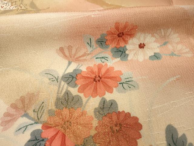 平和屋着物■訪問着　草花文　暈し染め　金彩　お召縮緬　正絹　逸品　DABH5792ya