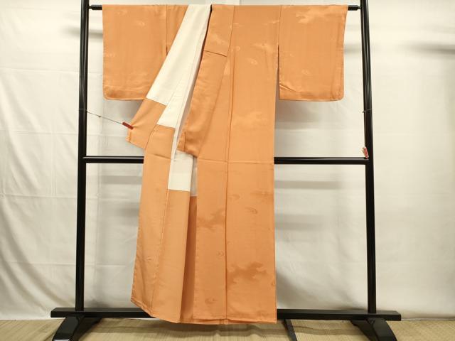 平和屋着物■上質な色無地　流水地紋　蜜柑色　正絹　逸品　未使用　DABH5793ya