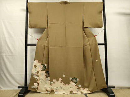 平和屋着物■色留訪問着　源氏車舞桜文　きぬものがたり　金彩　正絹　逸品　DABH5797ya