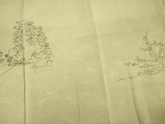 平和屋着物■訪問着　手描き　流水花文　正絹　逸品　DABH5799ya