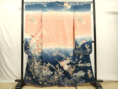 平和屋着物■大正の浮世絵師　竹久夢二　夢二ロマン　振袖　鼓花文　伊勢物語　たもとの露　暈し染め　金銀彩　正絹　逸品　DABH5804ya