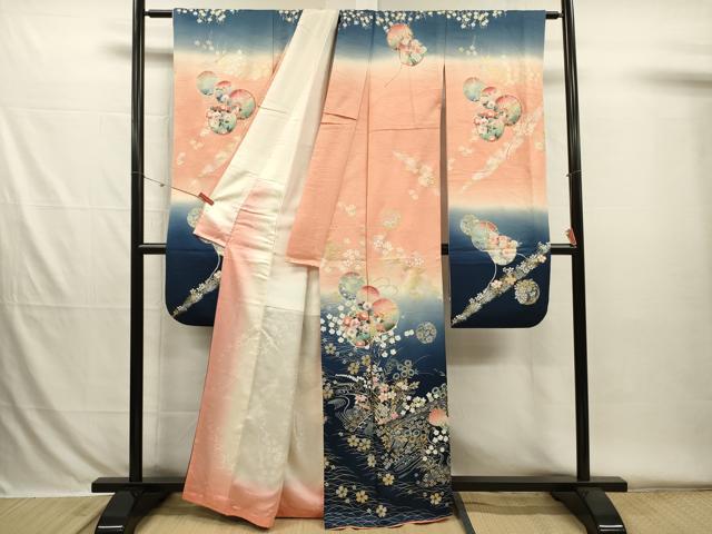 平和屋着物■大正の浮世絵師　竹久夢二　夢二ロマン　振袖　鼓花文　伊勢物語　たもとの露　暈し染め　金銀彩　正絹　逸品　DABH5804ya