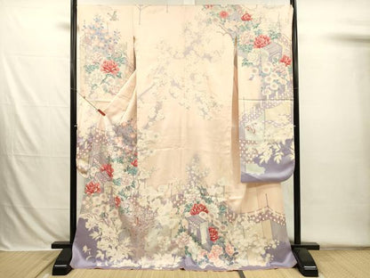 平和屋着物■豪華振袖　御所車飛鳥花文　暈し染め　銀彩　正絹　逸品　DABH5805ya
