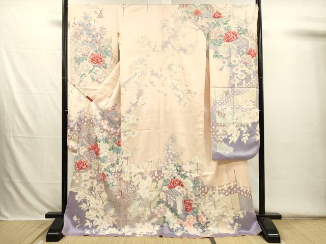 平和屋着物■豪華振袖　御所車飛鳥花文　暈し染め　銀彩　正絹　逸品　DABH5805ya