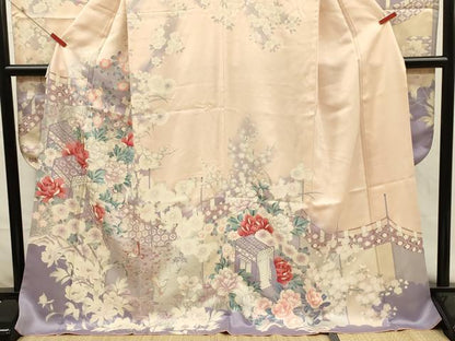 平和屋着物■豪華振袖　御所車飛鳥花文　暈し染め　銀彩　正絹　逸品　DABH5805ya