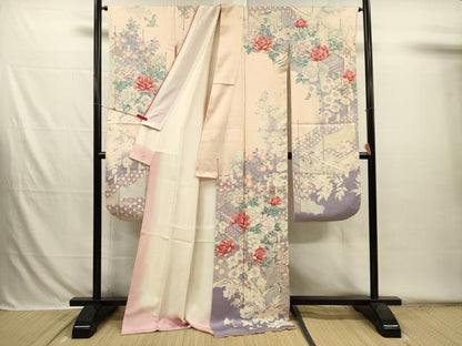 平和屋着物■豪華振袖　御所車飛鳥花文　暈し染め　銀彩　正絹　逸品　DABH5805ya