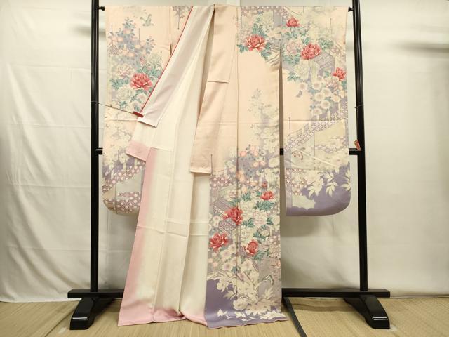 平和屋着物■豪華振袖　御所車飛鳥花文　暈し染め　銀彩　正絹　逸品　DABH5805ya