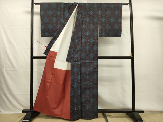 平和屋着物■上質な紬　抽象花文　正絹　逸品　未使用　DABH5807ya