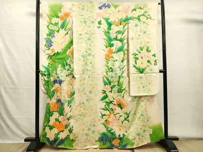 平和屋着物■豪華振袖　駒刺繍　草花文　暈し染め　金彩　正絹　逸品　DABH5821ya
