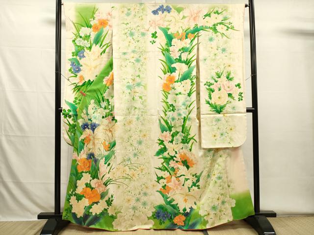 平和屋着物■豪華振袖　駒刺繍　草花文　暈し染め　金彩　正絹　逸品　DABH5821ya