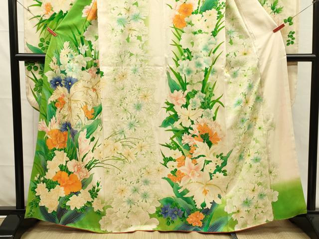 平和屋着物■豪華振袖　駒刺繍　草花文　暈し染め　金彩　正絹　逸品　DABH5821ya
