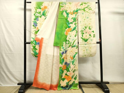 平和屋着物■豪華振袖　駒刺繍　草花文　暈し染め　金彩　正絹　逸品　DABH5821ya