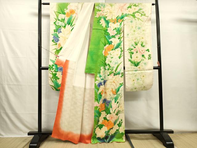 平和屋着物■豪華振袖　駒刺繍　草花文　暈し染め　金彩　正絹　逸品　DABH5821ya