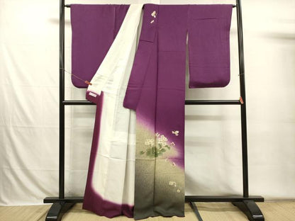 平和屋着物■訪問着　刺繍　舞蝶花文　暈し染め　金糸　正絹　逸品　DABH5822ya