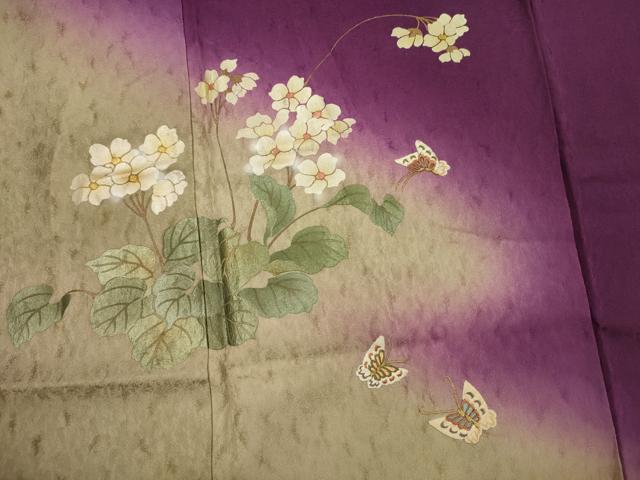 平和屋着物■訪問着　刺繍　舞蝶花文　暈し染め　金糸　正絹　逸品　DABH5822ya