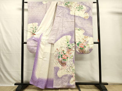平和屋着物■豪華振袖　駒刺繍　絞り　花車文　牡丹　暈し染め　金彩　正絹　逸品　DABH5824ya