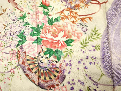 平和屋着物■豪華振袖　駒刺繍　絞り　花車文　牡丹　暈し染め　金彩　正絹　逸品　DABH5824ya
